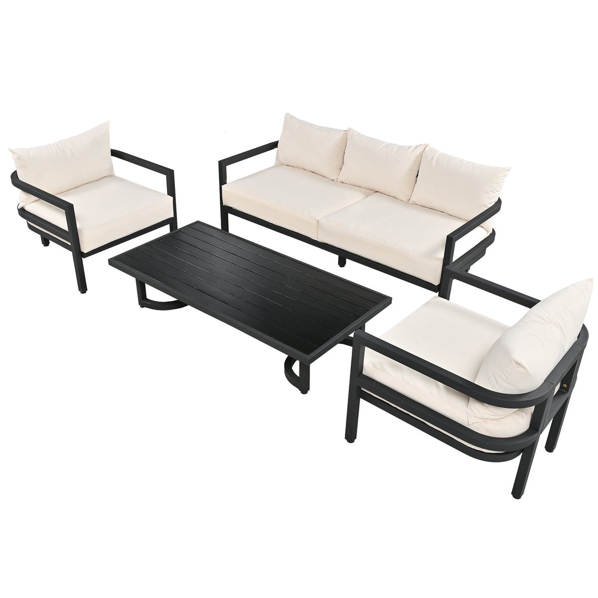 variant-group:rf-n711wy000470aaa|Roomfitters 4-Piece Outdoor Steel Sofa Set with Coffee Table, 3-Seater Couch and 2 Armchairs for Patio Garden, Beige