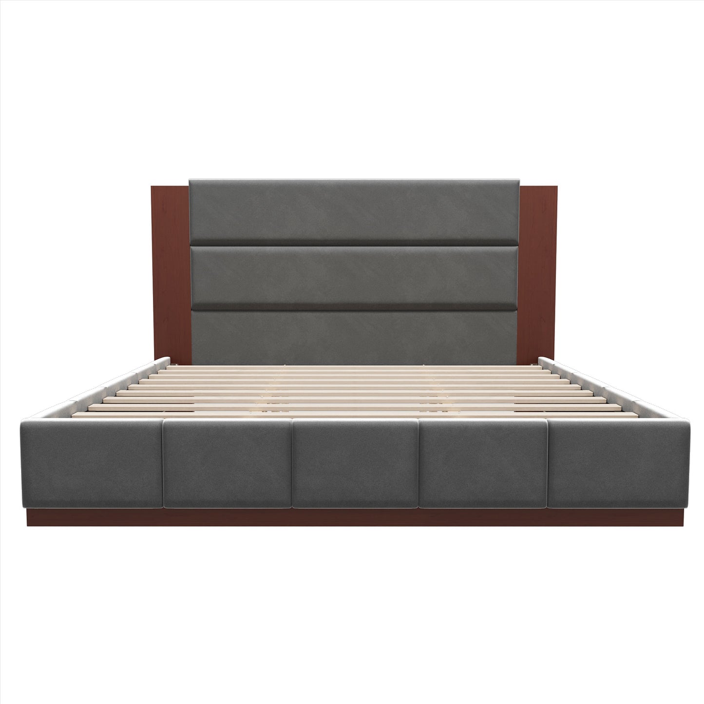 variant-group:rf-n701bs701p388105e|Roomfitters King Size Upholstered Platform Bed Frame, Extended Wood Headboard Velvet Bed, No Box Spring Needed, Grey