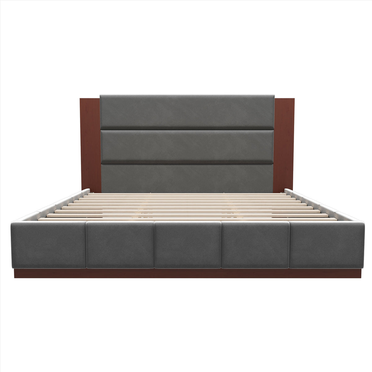 variant-group:rf-n701bs701p388105e|Roomfitters King Size Upholstered Platform Bed Frame, Extended Wood Headboard Velvet Bed, No Box Spring Needed, Grey