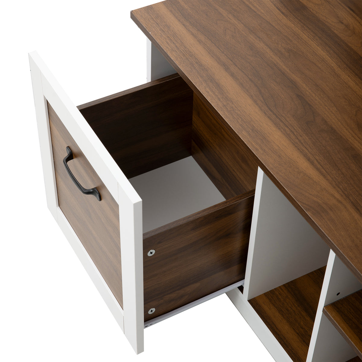 variant-group:rf-n724p235232d|Roomfitters 5-in-1 Entryway Bench with Coat Rack, Hooks, Drawers and Adjustable Shelves, Hall Tree for Hallway or Living Room, Brown+White