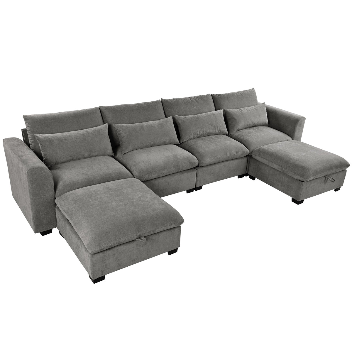 Roomfitters U-Shaped Modular Corner Sofa with Two Ottomans, Freely Transformable for Living Rooms, Studies, Home Theaters, Gray Roomfitters