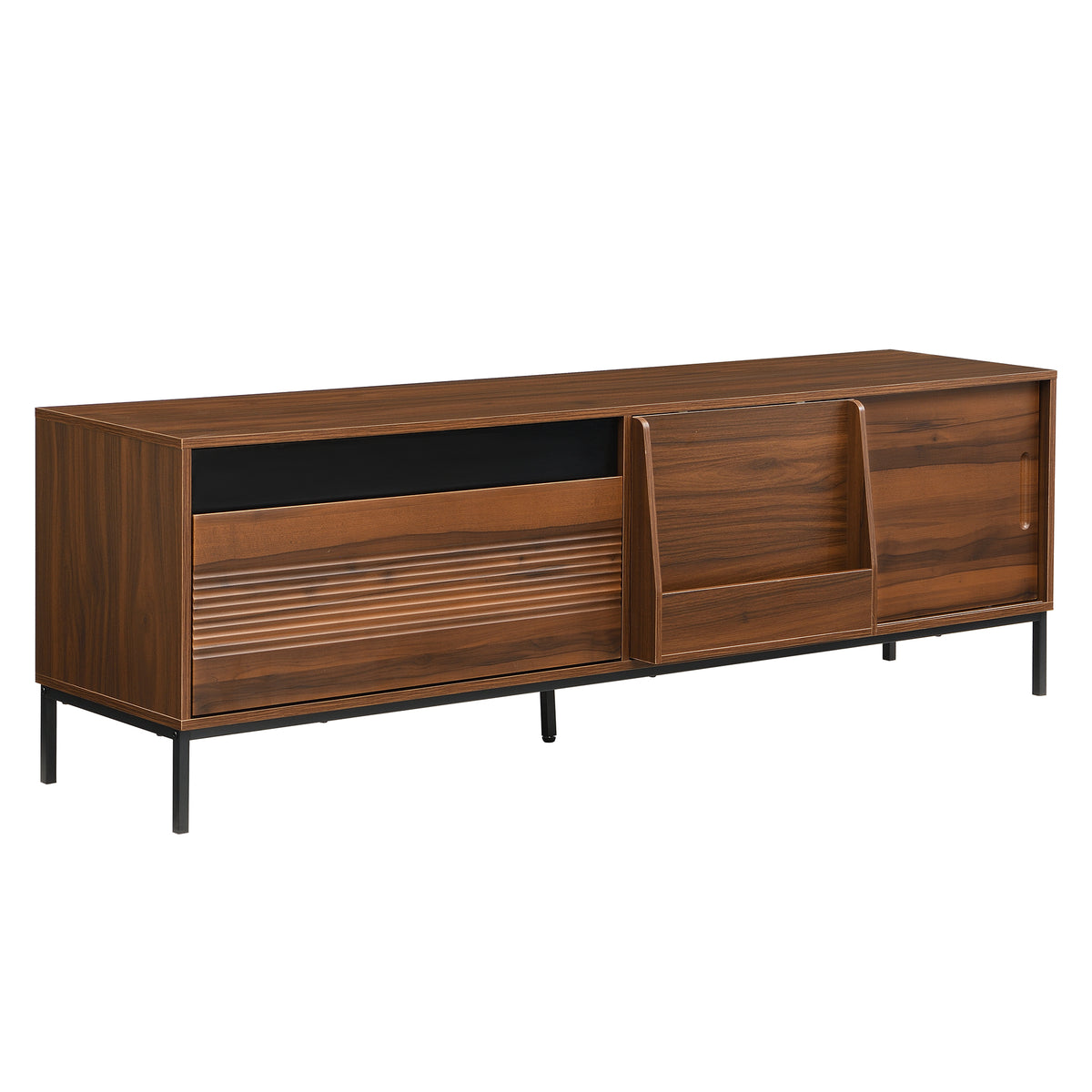 variant-group:rf-n724p360370d|Roomfitters Mid-Century Modern 70" TV Stand Console with Sliding Doors, Brown