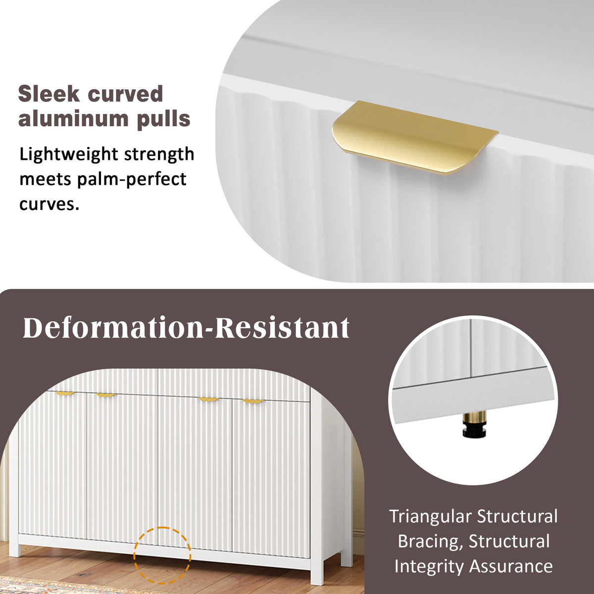 variant-group:rf-n711p269068k|Roomfitters Modern Sideboard Cabinet, Wave Pattern Storage Buffet with Adjustable Shelves, Accent Console, White