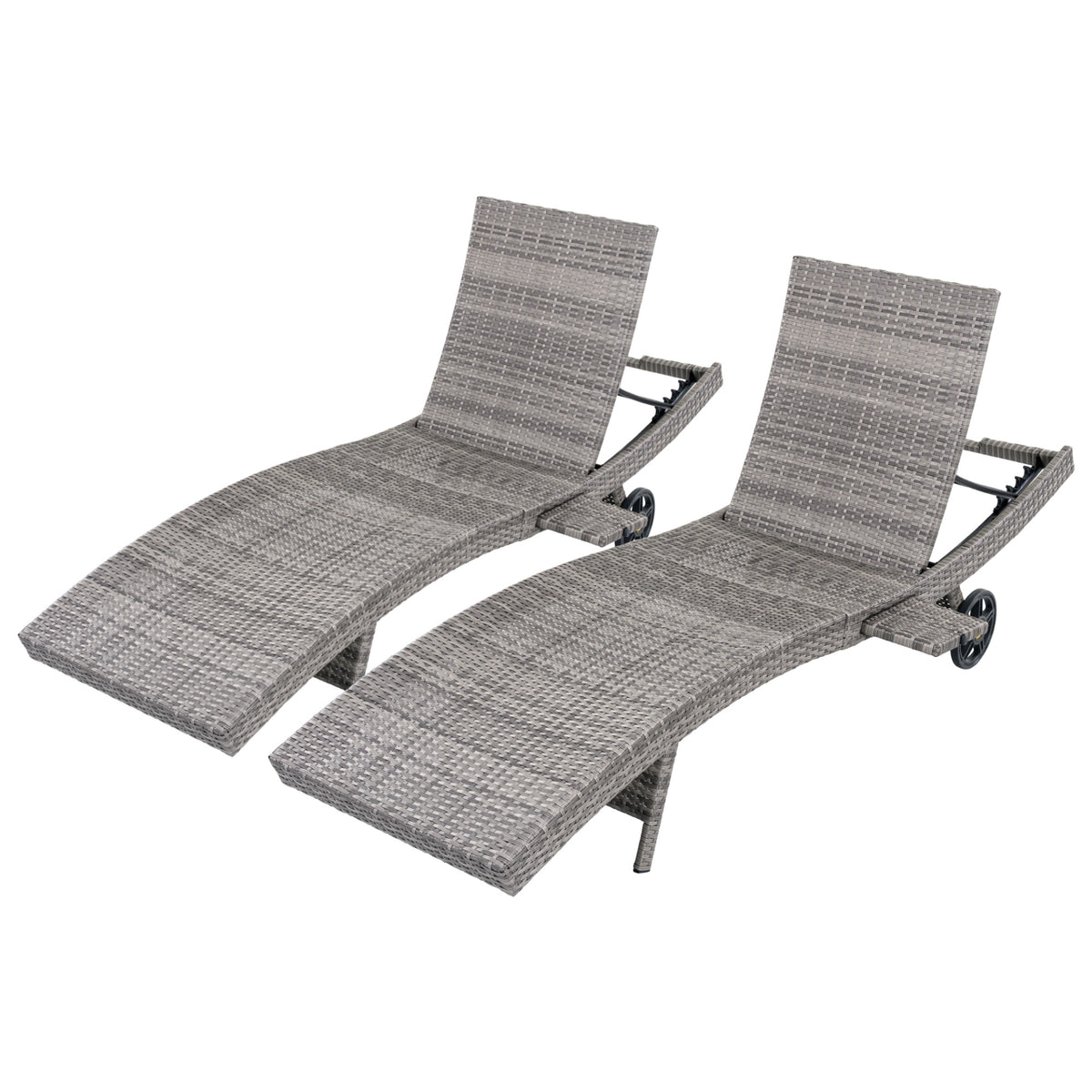 variant-group:rf-n707p395515e|Roomfitters 80"W Patio Chaise Lounge Chairs Set of 2 with Wheels, Folding Table, Adjustable Rattan Loungers, Grey