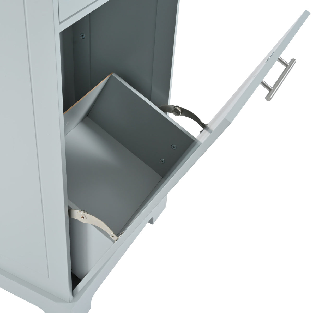 variant-group:rf-n707p221571g|Roomfitters Fluted Kitchen Island with Trash Can Cabinet, Power Outlet, Storage Rack, Rolling Cart with Open Side Racks, Grey Blue