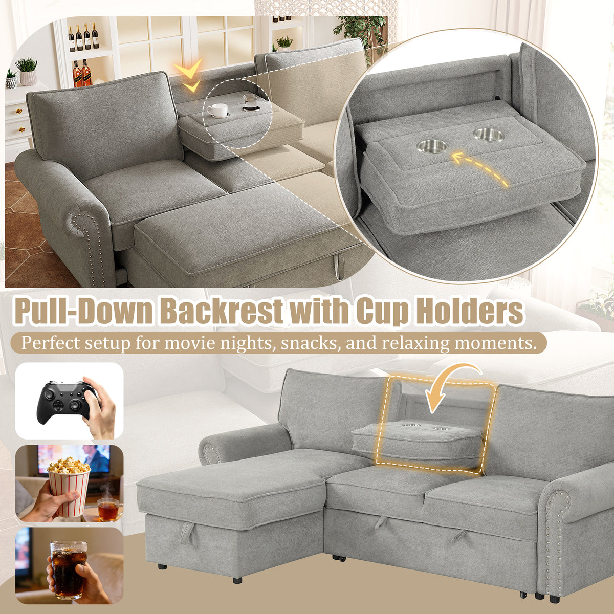 variant-group:rf-n711wy000466aae|Roomfitters 95" Convertible Sectional Sleeper Sofa L-Shaped Couch with Storage Chaise and Pull Out Bed for Living Room, Grey