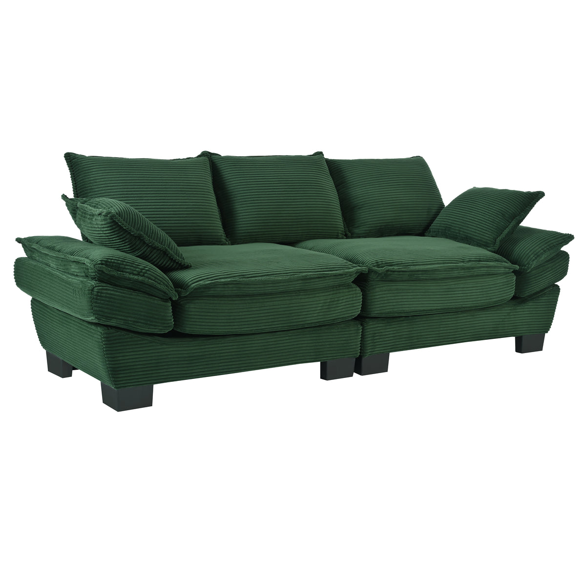 variant-group:rf-n711p192059c|Roomfitters 85.4" Modern Curved Sofa, Back Upholstered Couch with 2 Decorative Throw Pillows, Corduroy Fabric Couch for Living Room, Bedroom, Apartment, Dark Green