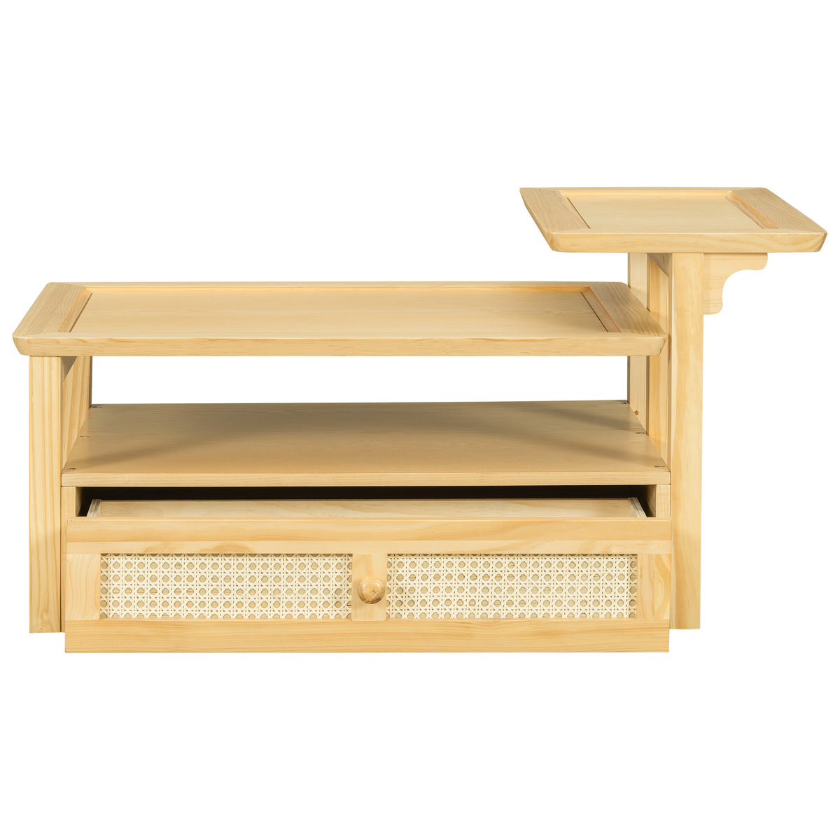 variant-group:rf-n724p232190n|Roomfitters Modern Coffee Table with Open Shelf, Dual Tabletops and Rattan Accent Storage, Natural