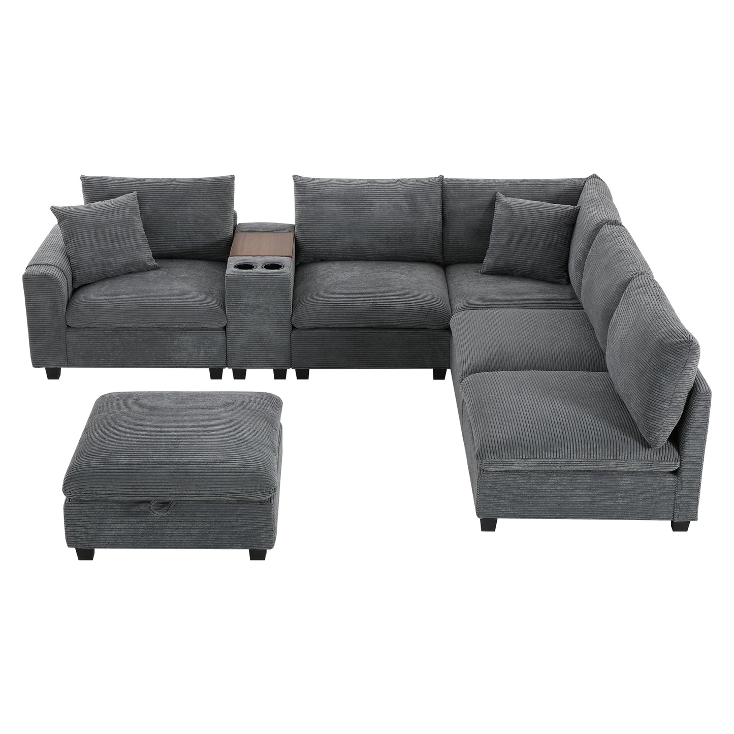 variant-group:rf-n723s1166e|Roomfitters 139 Inch U-Shaped Modular Sectional Sofa with Storage Console, Cup Holders and USB Ports for Living Room, Gray