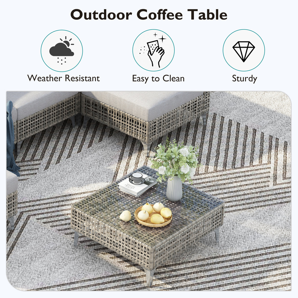 variant-group:rf-n707s000011g|Roomfitters 7-Piece Wicker Patio Furniture Set, Outdoor Sectional Sofa with Water-Resistant Cushions, Table, Grey