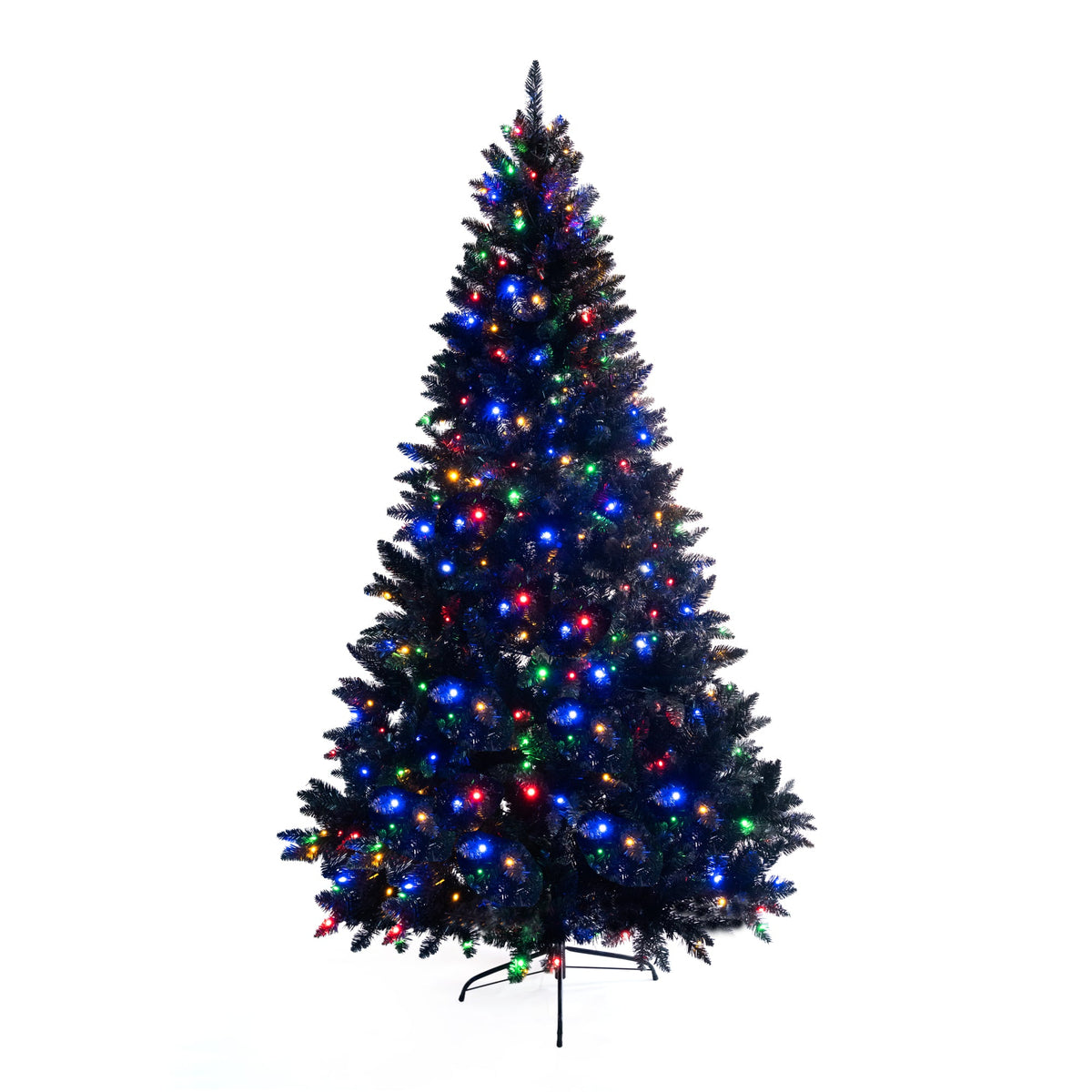 Roomfitters Pre-Lit Black Artificial Christmas Tree 6FT, Hinged Holiday Spruce Tree with 920 Tips and Color-Changing Lights Roomfitters