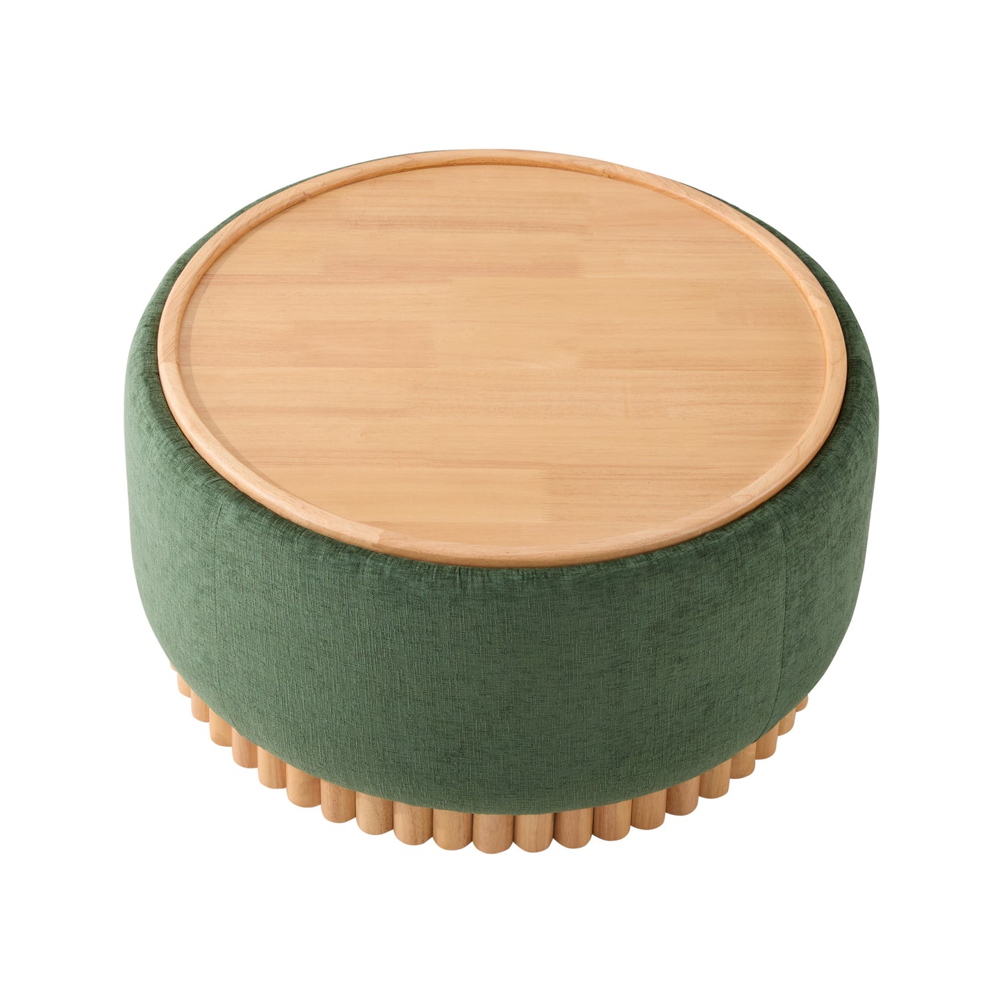 variant-group:rf-n723p405304g|Roomfitters 29 Inch Round Storage Ottoman with Reversible Wooden Tray Top, Upholstered Coffee Table for Living Room, Green