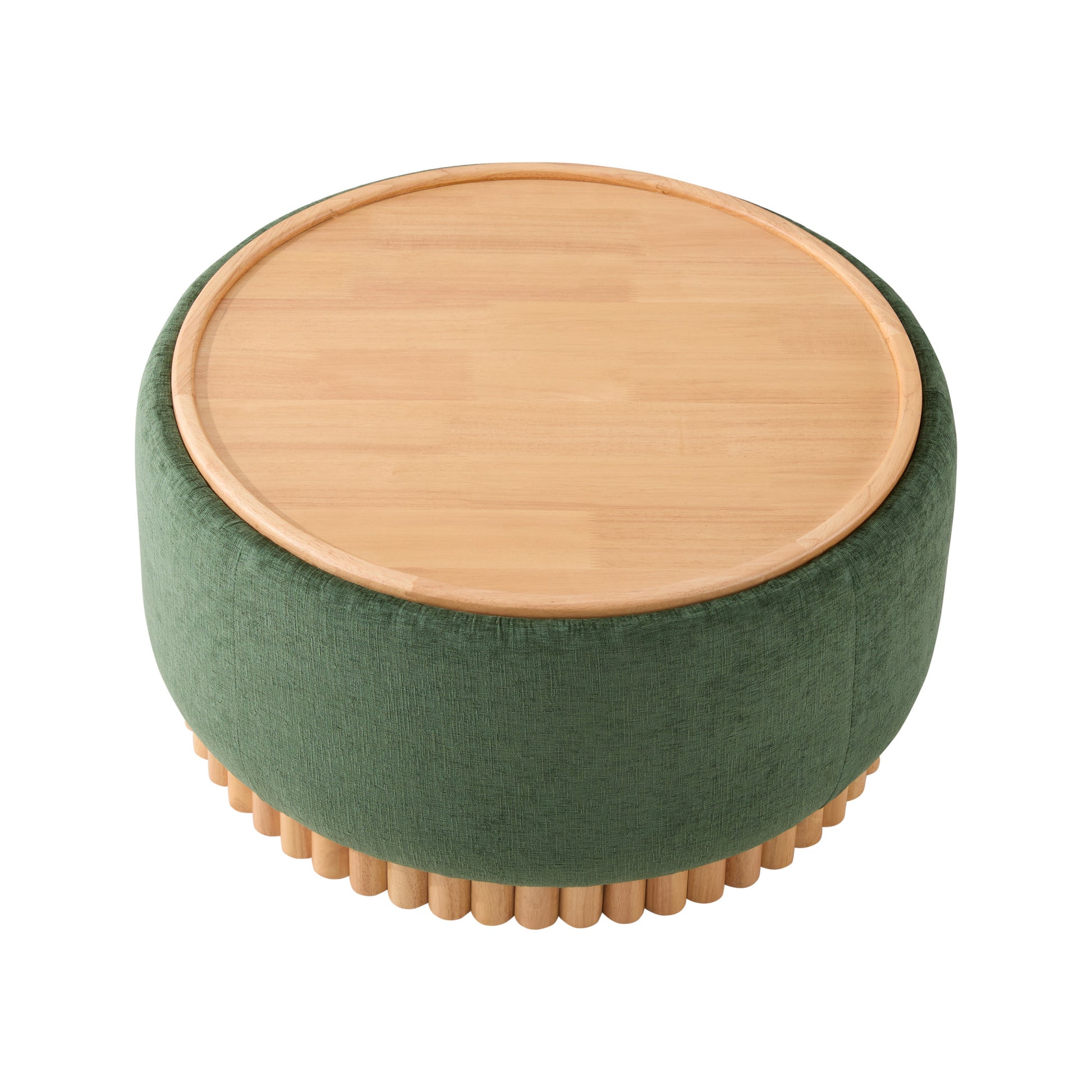 variant-group:rf-n723p405304g|Roomfitters 29 Inch Round Storage Ottoman with Reversible Wooden Tray Top, Upholstered Coffee Table for Living Room, Green