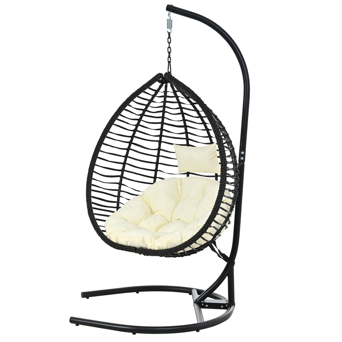 variant-group:rf-n711p389502a|Roomfitters Indoor Outdoor Hanging Egg Hammock Chair with Stand, Wicker Rattan Swing for Patio and Bedroom, Black+Beige
