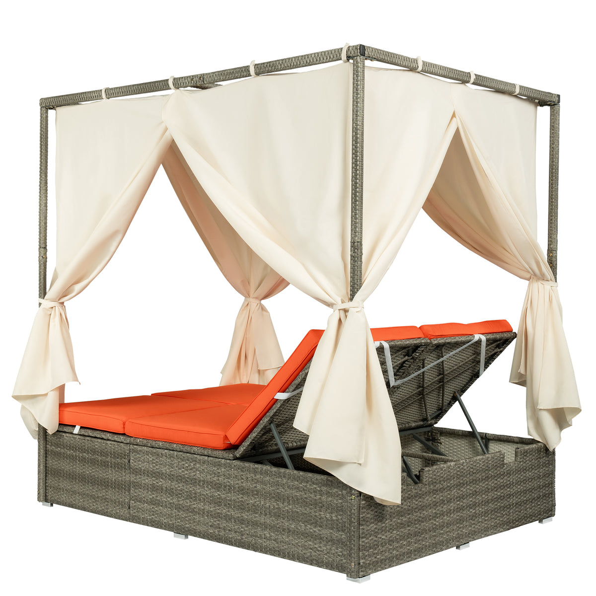 variant-group:rf-n711wy000437aao|Roomfitters Outdoor Canopy Daybed with Cushions, Hidden Storage, Adjustable Lounge Chair, Retractable Canopy, for Patios, Orange