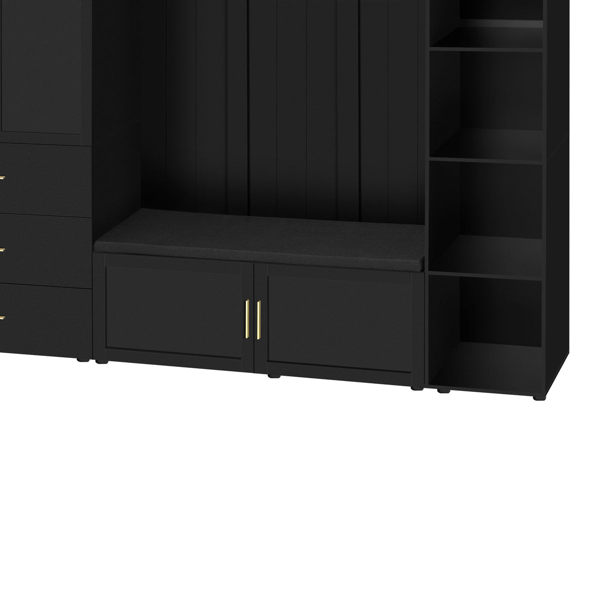 variant-group:rf-n724sj000167aab|Roomfitters American Style Extra-Wide Hall Tree with Padded Cushion Seat, Antique Black