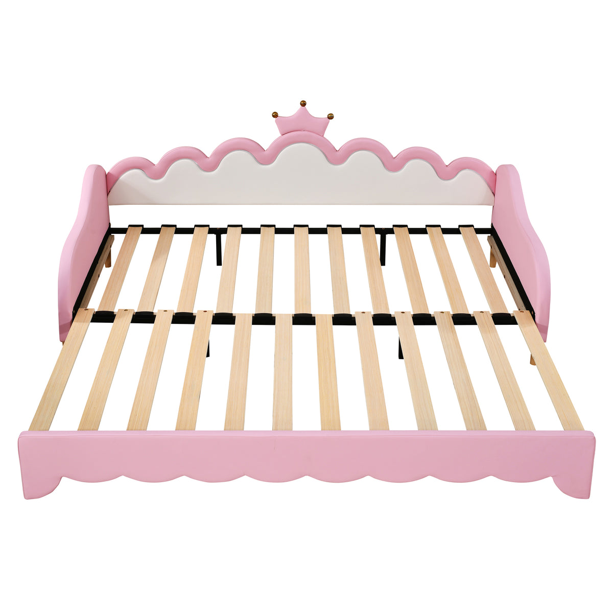 variant-group:rf-n733hl000104aah|Roomfitters Twin Extending Daybed with Lights, Modern Upholstered Princess Daybed Featuring Crown Headboard, Elegant and Practical Design, Pink