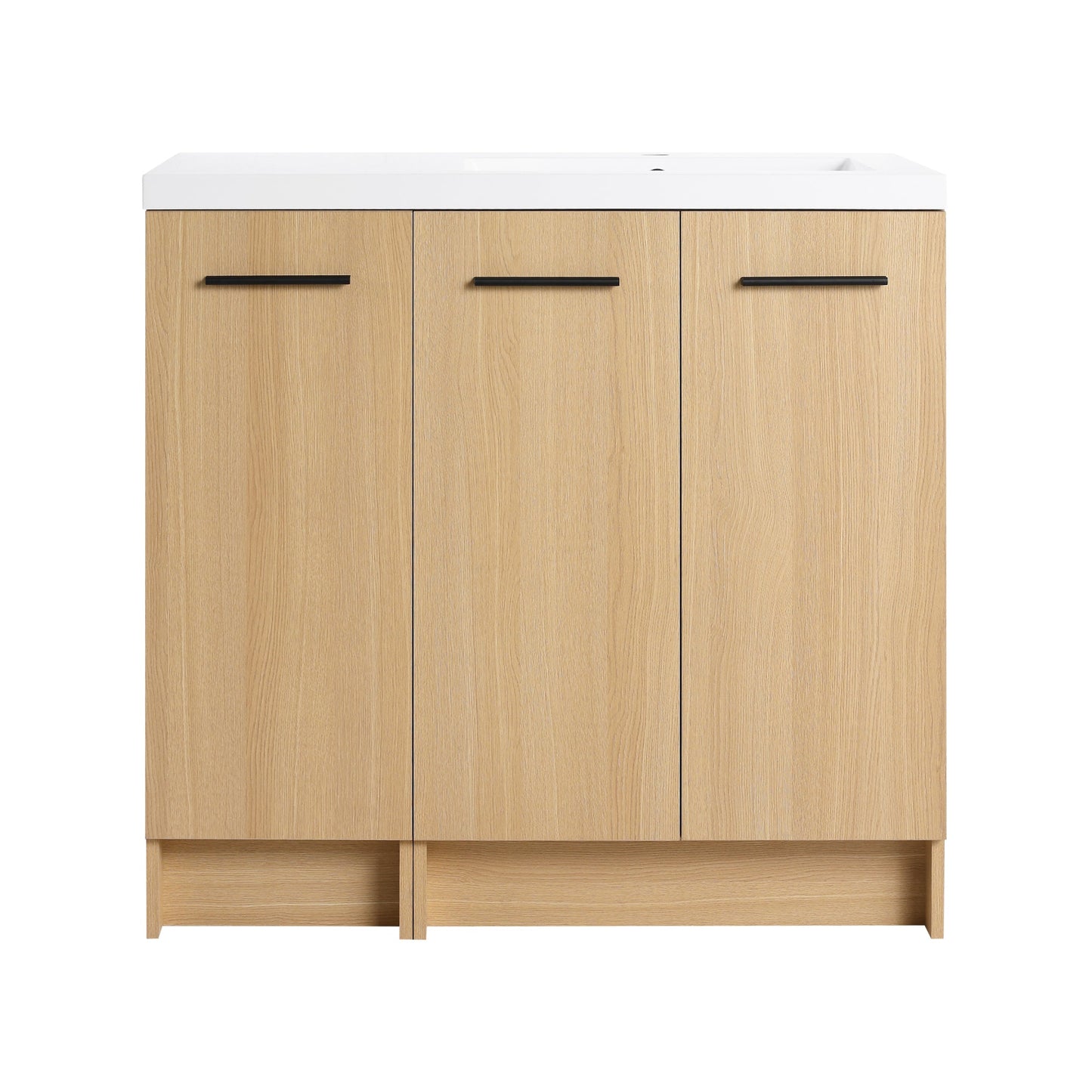 36" Modular Freestanding Bathroom Vanity with 36" Resin Sink Top, Light Oak, 2-Piece Cabinet (24" 2-Door + 12" 1-Door), KD Cabinet, Includes Black & Brushed Aluminum Handles Roomfitters
