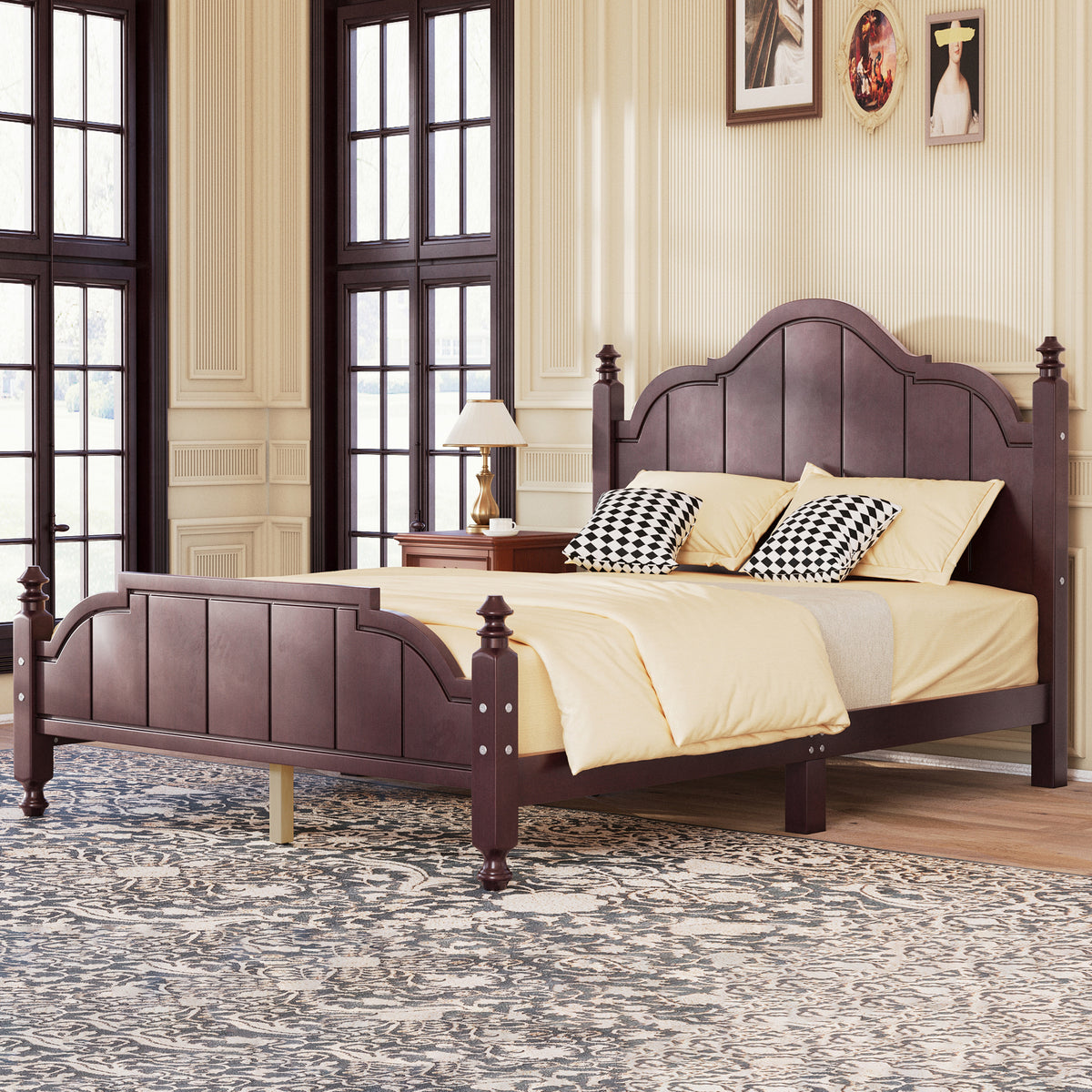 variant-group:rf-n733p360927p|Roomfitters Full Wood Platform Bed Frame with Curved Headboard, Vintage Style Slat Support, No Box Spring Required, Espresso