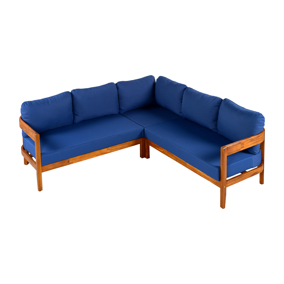 variant-group:rf-n711wy000481aac|Roomfitters Modern Coastal Blue Solid Acacia Wood L-Shaped Outdoor Patio Sectional Sofa Conversation Seating Set