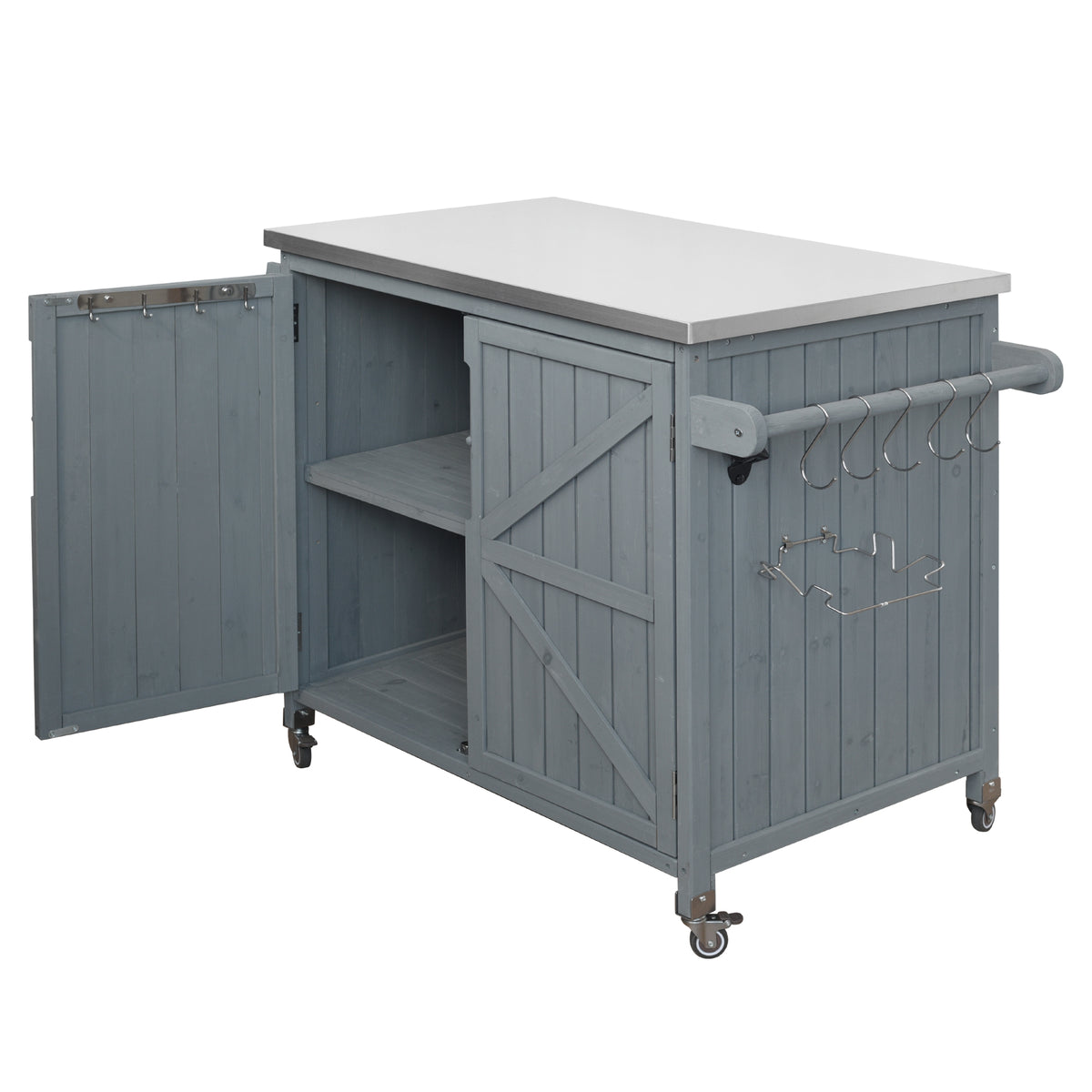 variant-group:rf-n707p370287g|Roomfitters 42.1" Grill Cart, Outdoor Kitchen Island with Stainless Steel Top, BBQ Prep Station with Spice Rack, Grey+Blue