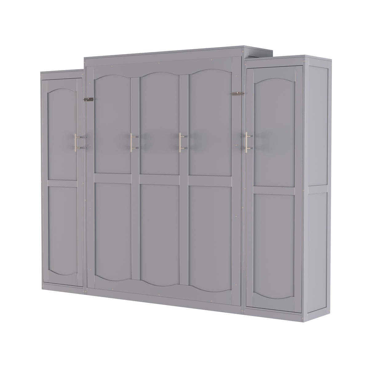 variant-group:rf-n733s235596e|Roomfitters Full Murphy Wall Bed with Two Wardrobes and Storage Shelf, Foldable Platform Bed Frame for Guest Room, Gray