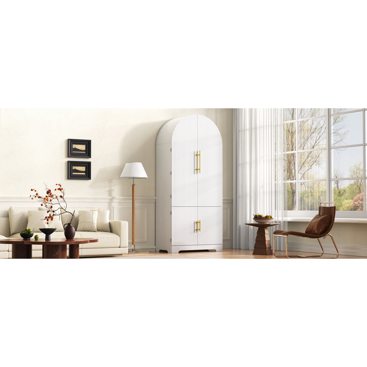 variant-group:rf-n707s000020w|Roomfitters 72" Tall Arched Kitchen Pantry Cabinet with Fluted Doors & Hidden Drawer, White