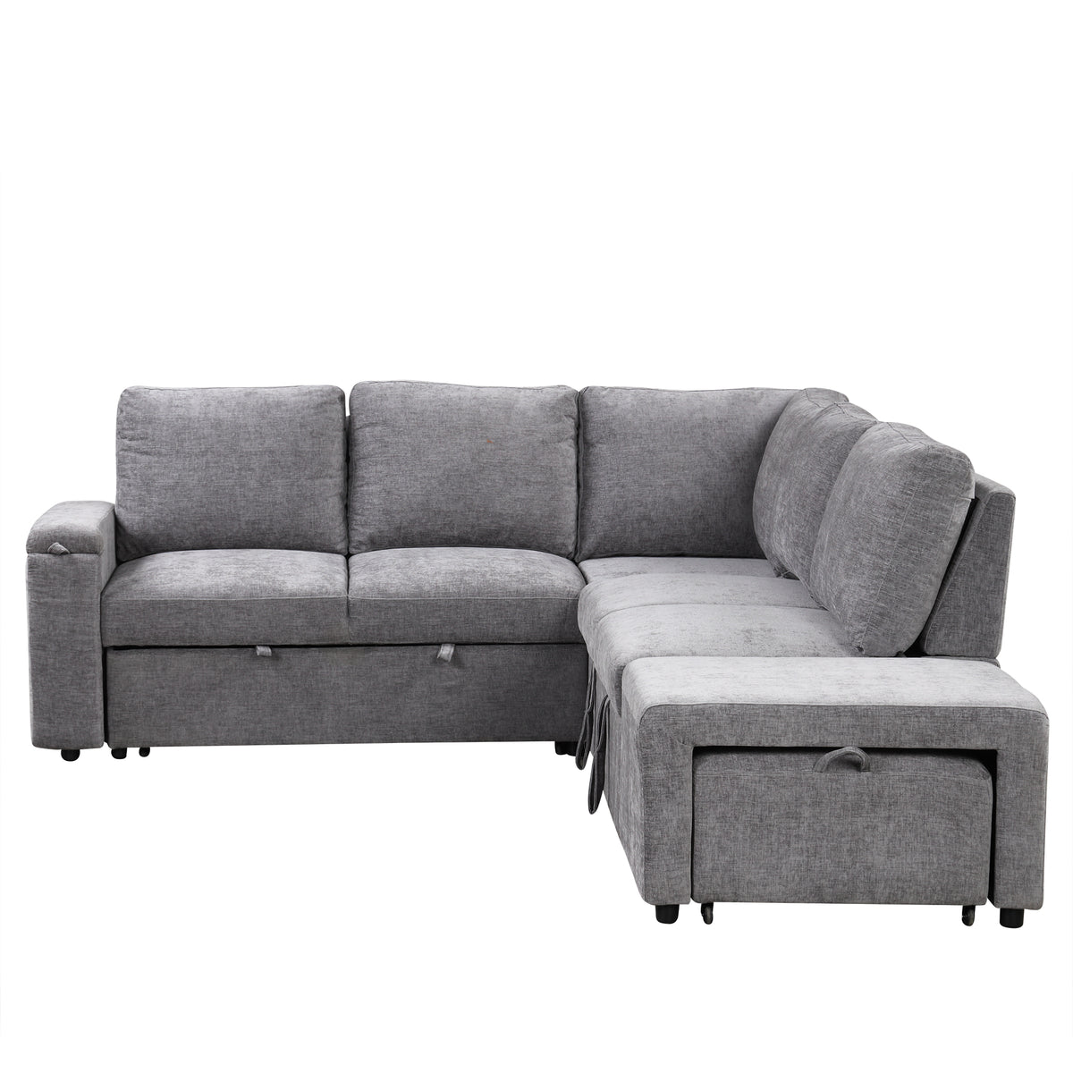 variant-group:rf-n711wy000390aae|Roomfitters L-Shaped Padded Modular Sofa with Storage Space, USB Ports, and Cup Holders on the Armrests, Suitable for Living Rooms, Offices, and Apartments, Gray