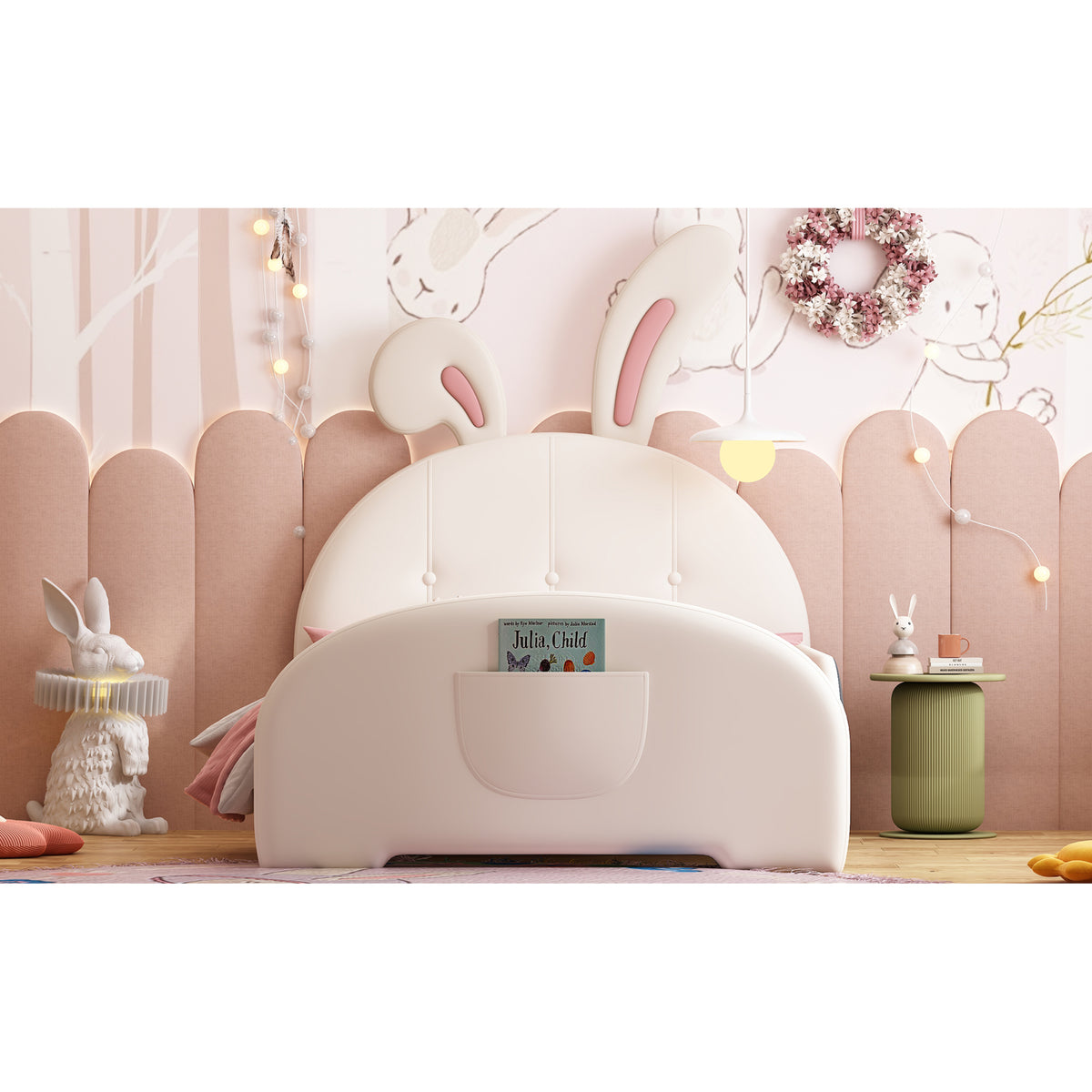 variant-group:rf-n733p198764k|Roomfitters Rabbit-Shaped Princess Twin Platform Bed with Upholstered Headboard and Footboard, White