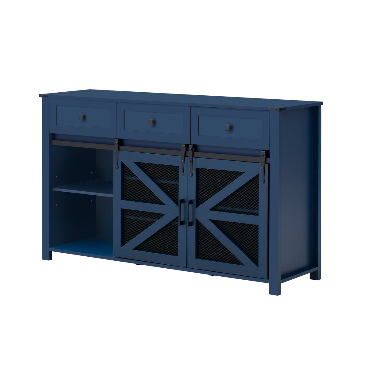 variant-group:rf-n711p347384v|Roomfitters 55" Sideboard Buffet Cabinet with 3 Drawers & Sliding Barn Doors, Farmhouse Storage for Kitchen & Dining, Navy Blue