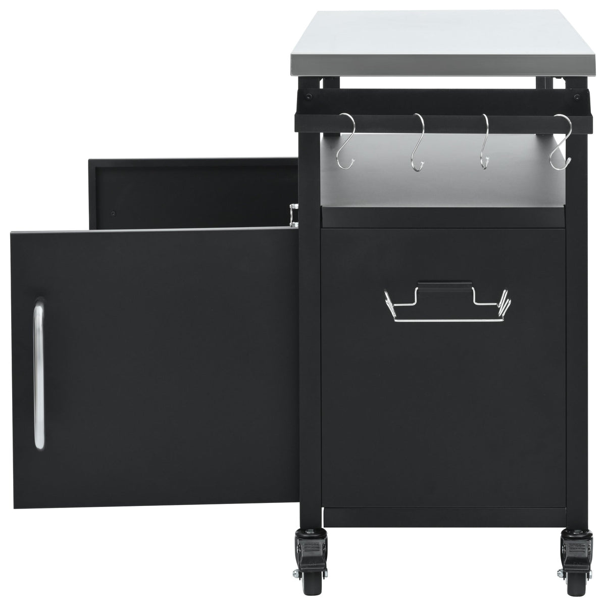 Roomfitters 54.5" Outdoor Kitchen Island with Stainless Steel Top, Rolling Grill Prep Cart with Propane Tank Storage, Black