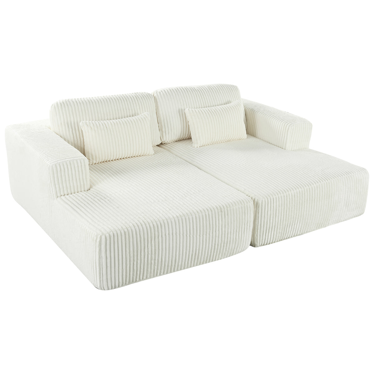 variant-group:rf-n711wy000449aak|Roomfitters Corduroy Double Sofa Bed with Pillows, Modern Convertible Couch for Living Room, Apartment, White