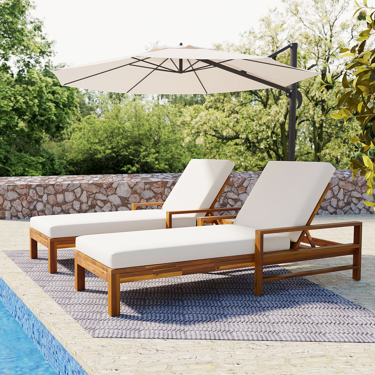 variant-group:rf-n711wy000433aaa|Roomfitters Acacia Wood Adjustable Backrest Outdoor Lounge Chair for Gardens, Terraces, Poolside Areas, Natural+Beige