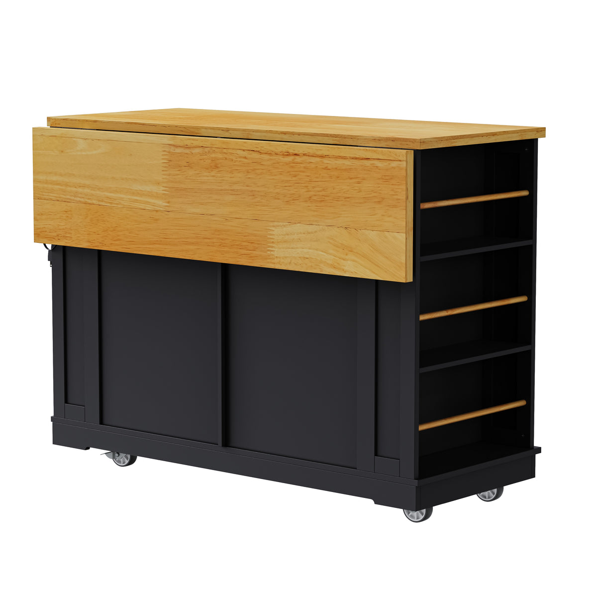 variant-group:rf-n707s257057b|Roomfitters 48" Kitchen Island with Power Outlet and Drop Leaf, Rolling Storage Cabinet with Wood Top and Spice Rack, Black