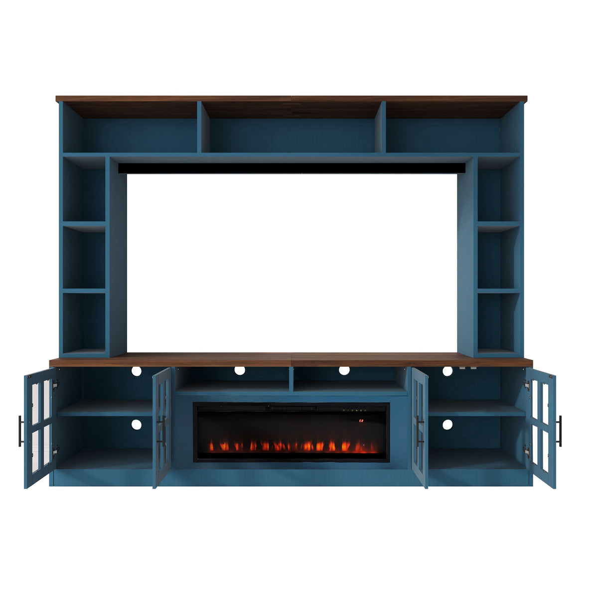 Roomfitters 95.5"W Large Wall Unit Entertainment Center, 39" LED Fireplace, Navy Blue Roomfitters