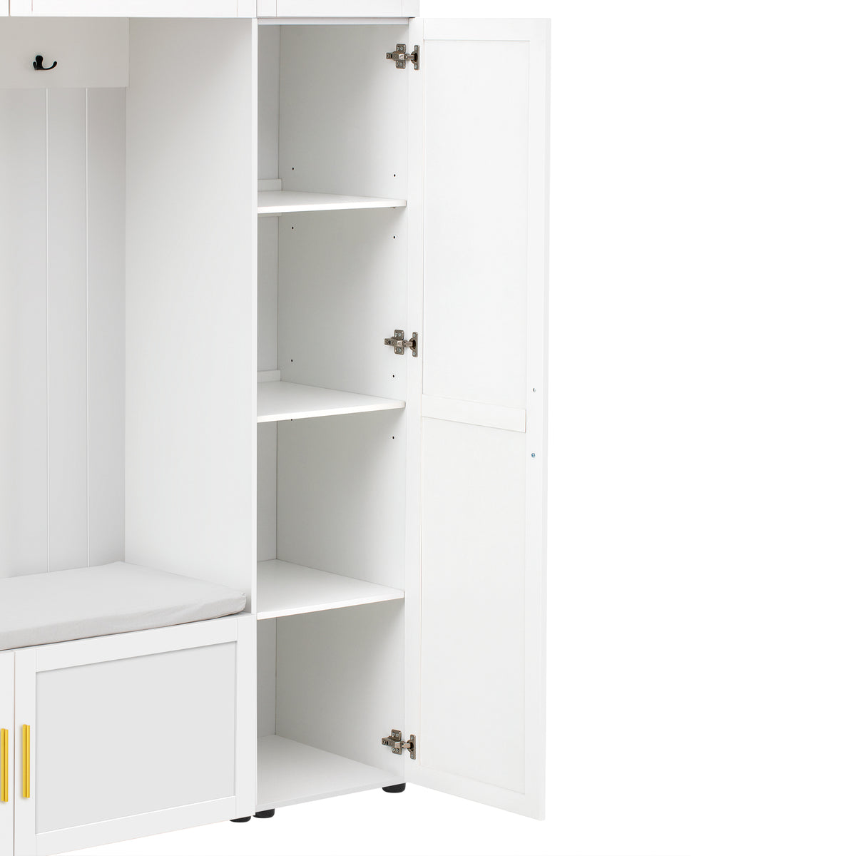 variant-group:rf-n724sj000166aak|Roomfitters American Style 4-in-1 Hall Tree, Upholstered Entryway Bench, Ancient White