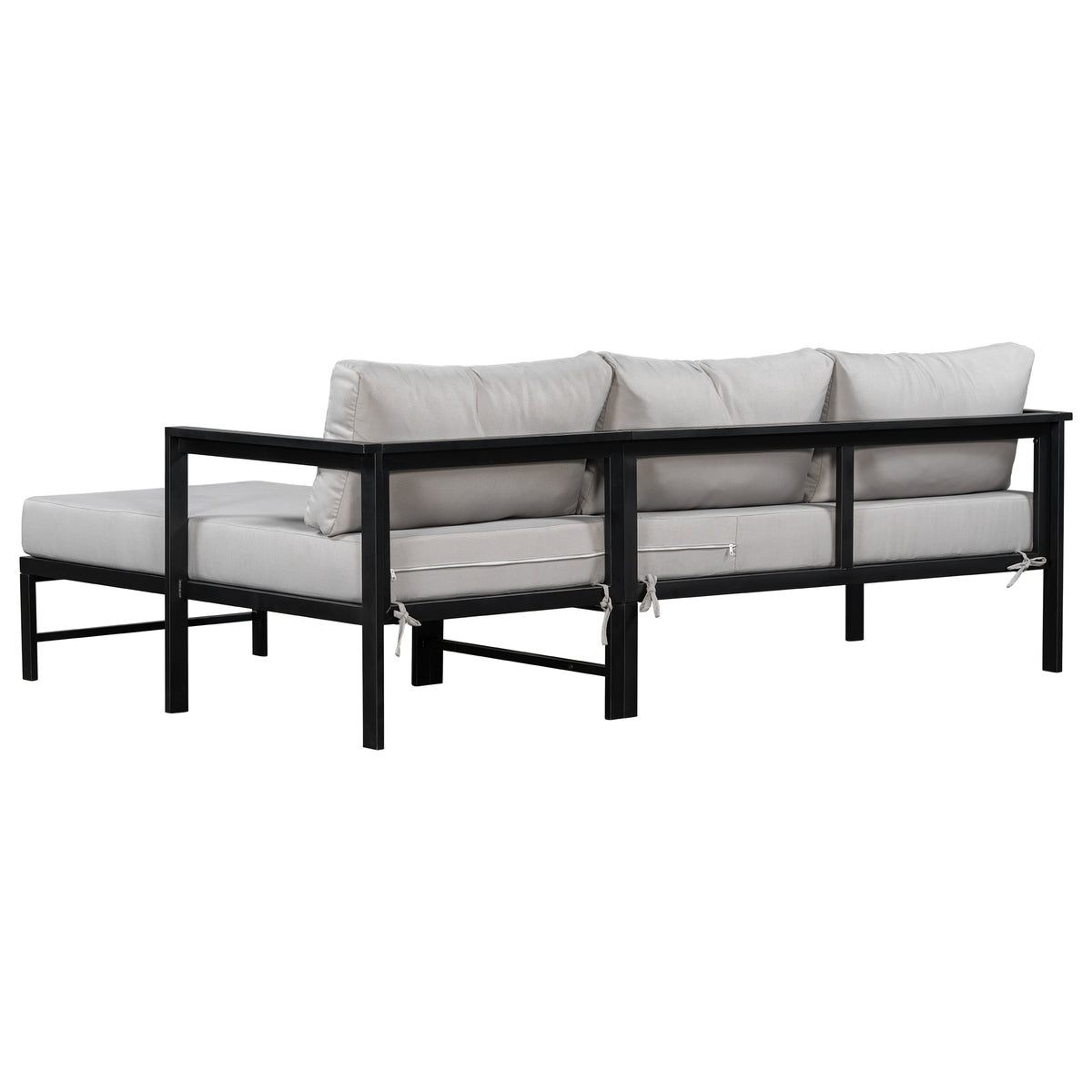 variant-group:rf-n711wy000480aae|Roomfitters Modern L-Shaped Outdoor Sectional Sofa, 3-Seater Patio Conversation Couch, Grey Cushions, Iron Frame Lounge