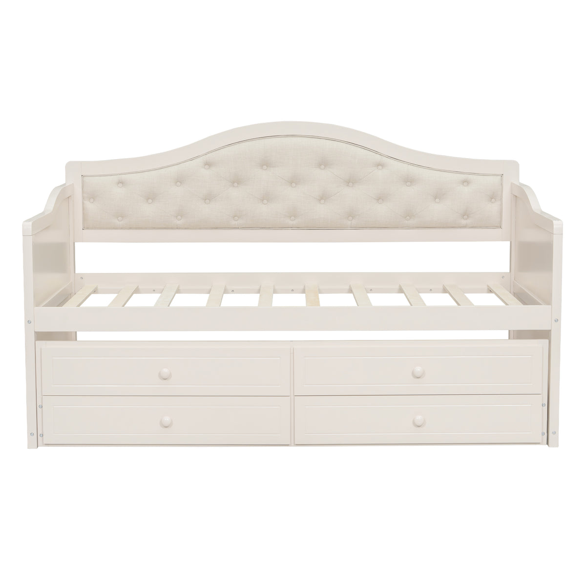 variant-group:rf-n733s346767a|Roomfitters Twin Daybed with Trundle, Wooden Sofa Bed with 2 Storage Drawers & Tufted Backrest, Beige