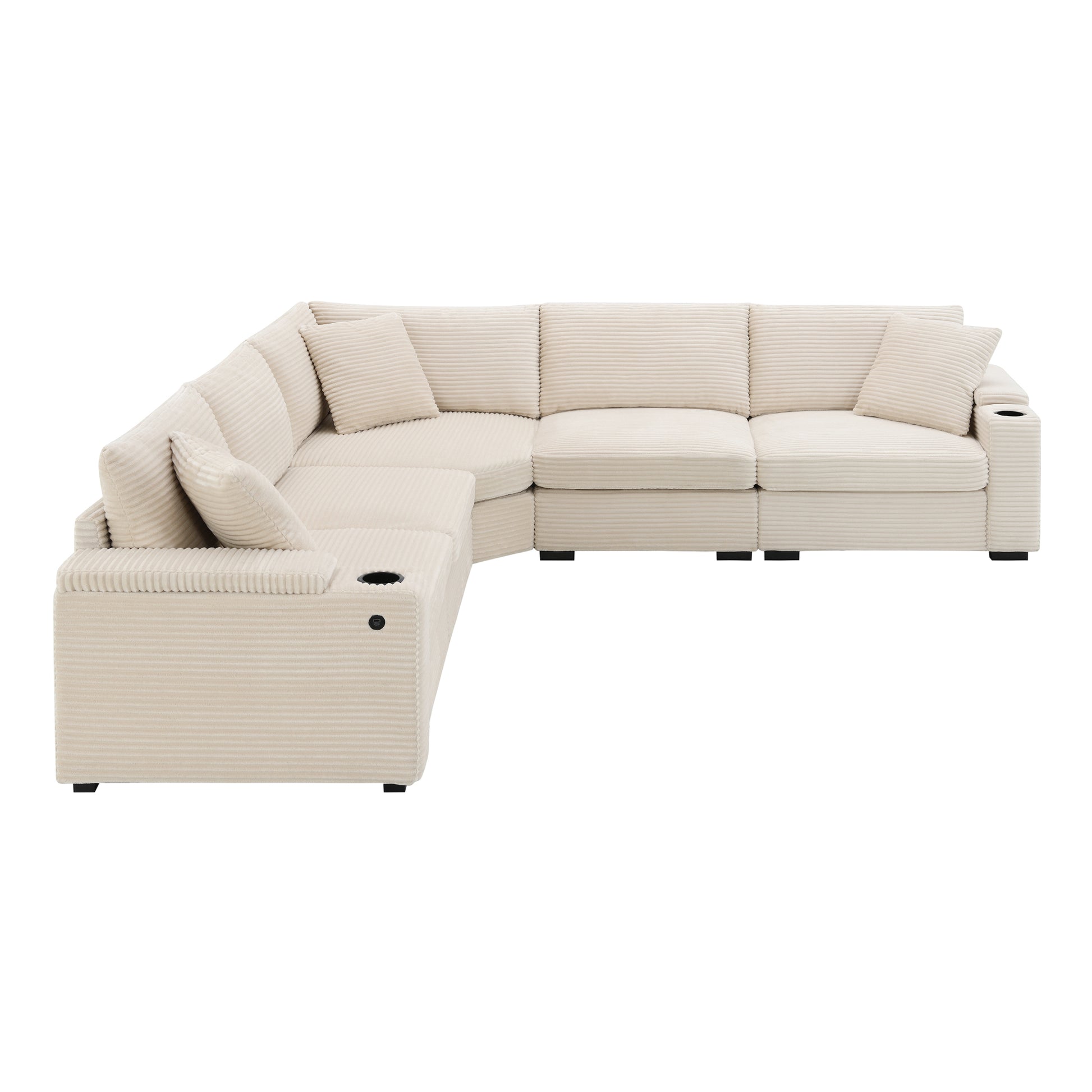 variant-group:rf-n723s1187a|Roomfitters 104 Inch Modern L-Shaped Sectional Sofa with Cup Holders, Comfortable Corduroy Upholstered Corner Couch, Beige