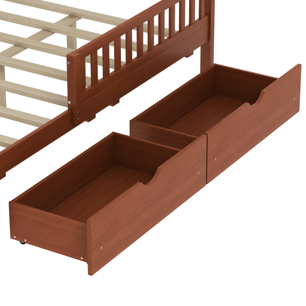 variant-group:rf-n733p172700d|Roomfitters Full Size Wood Platform Bed with Guardrails and 2 Storage Drawers, Walnut