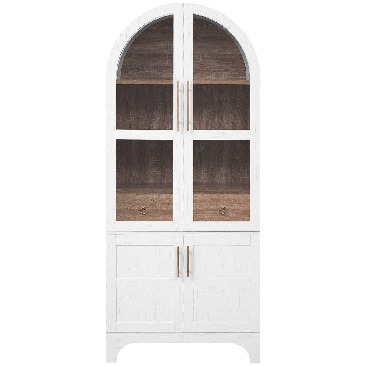 variant-group:rf-n707s288969w|Roomfitters 71" Pantry Cabinet with Arched Top & Glass Doors, 4-Door Storage Hutch with Adjustable Shelves for Kitchen, White