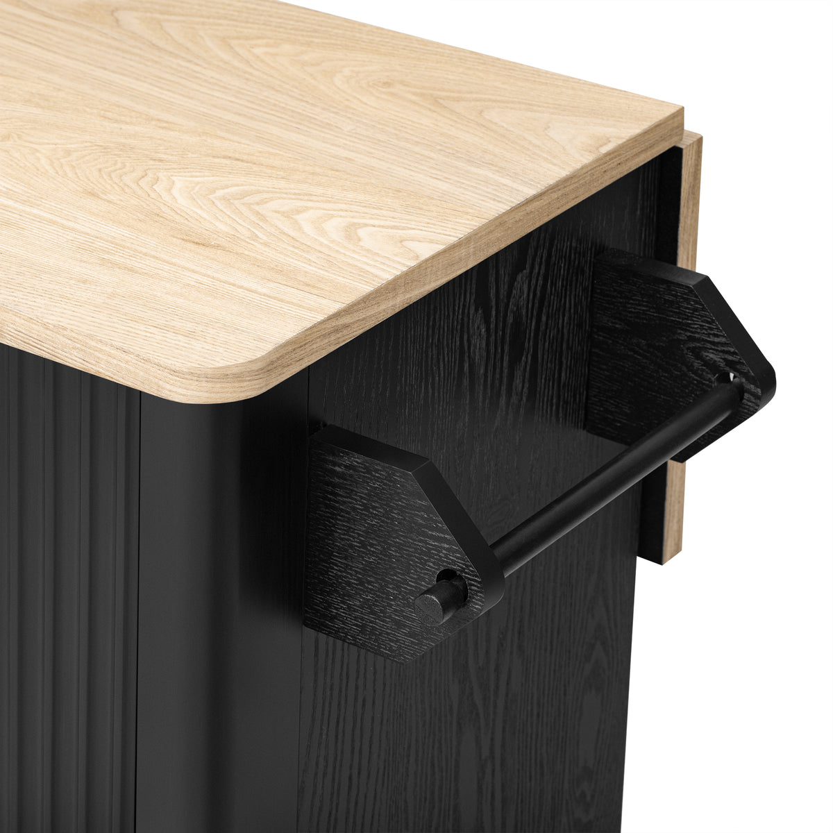 variant-group:rf-n707p221446b|Roomfitters 51" Fluted Kitchen Island with Drop Leaf, Rolling Cart with Storage Rack, Farmhouse Style, Towel Rack, Black