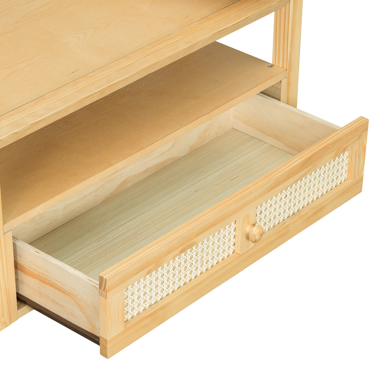 variant-group:rf-n724p232190n|Roomfitters Modern Coffee Table with Open Shelf, Dual Tabletops and Rattan Accent Storage, Natural