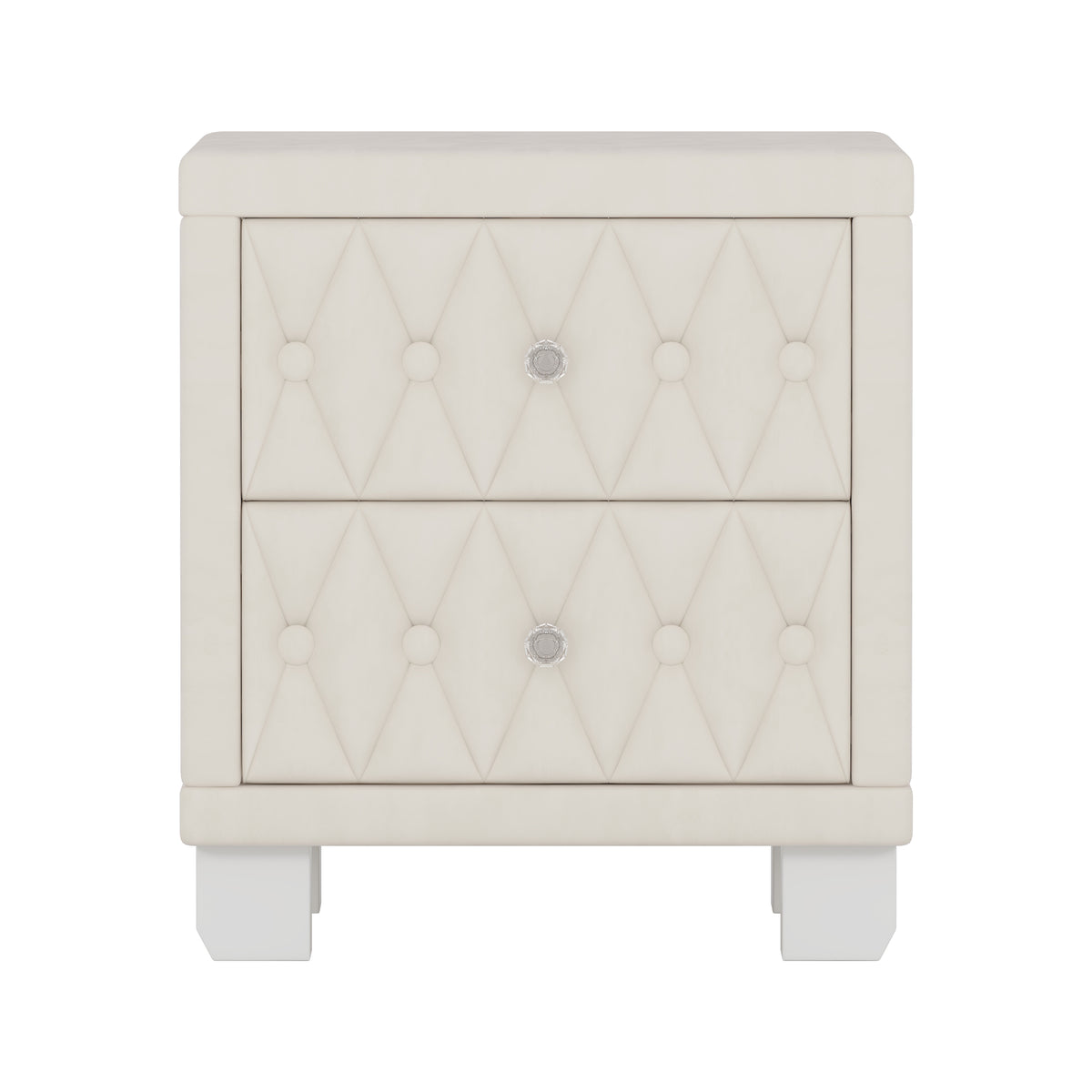variant-group:rf-n733p210398a|Roomfitters Velvet Nightstand with Crystal Handles, Button-Tufted Upholstered Bedside Table with Two Storage Compartments, Beige