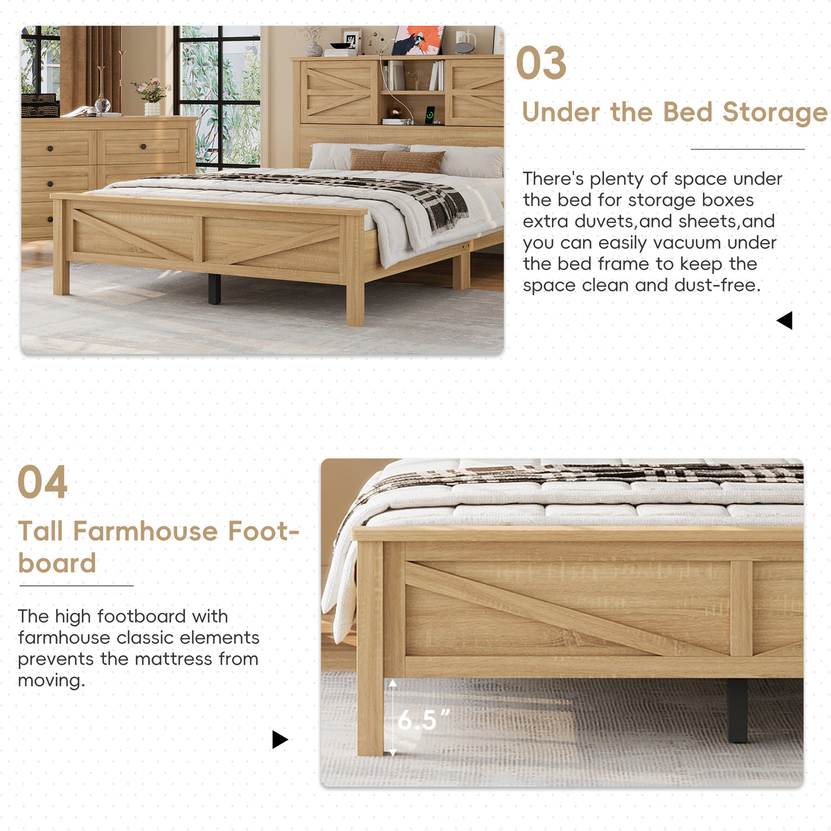 variant-group:rf-n733s369048m|Roomfitters 3 Piece Bedroom Set, Full Farmhouse Platform Bed with Sliding Headboard, Bedside Tables, Natural