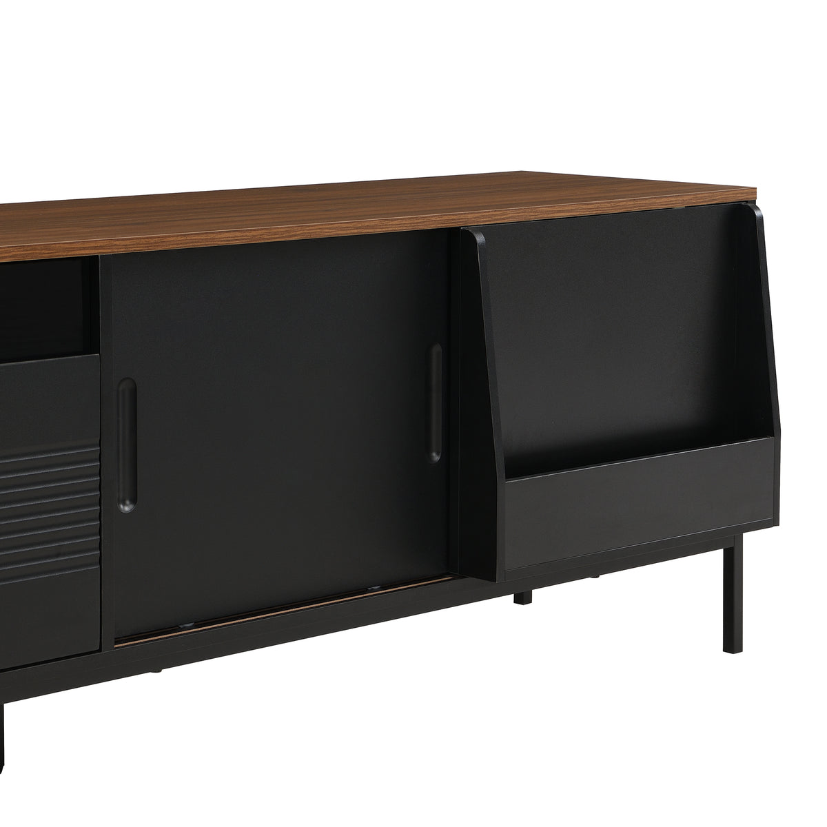 variant-group:rf-n724p360370b|Roomfitters Mid-Century Modern 70" TV Stand Console with Sliding Doors, Black