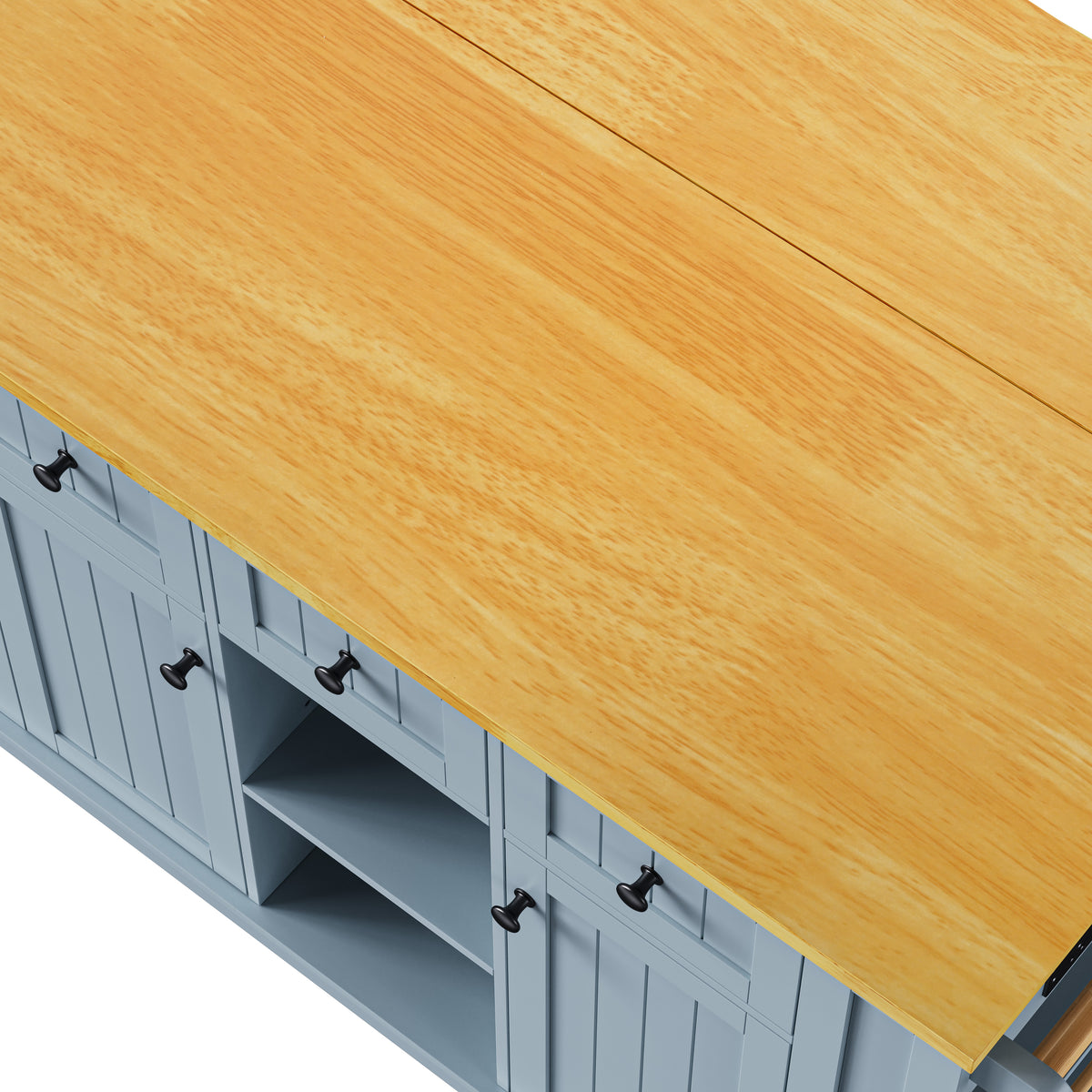 variant-group:rf-n707s003007g|Roomfitters 53" Kitchen Island with 2 Bar Stools, Drop Leaf, Power Outlet, Rolling Kitchen Cart Set with Storage, Grey-Blue