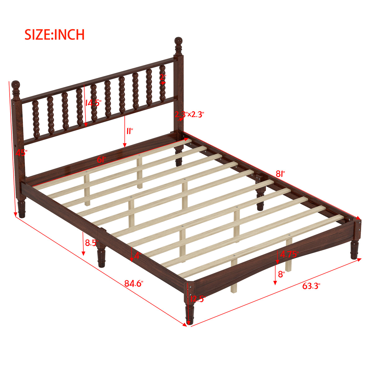 variant-group:rf-n733p206242d|Roomfitters Queen Size Wood Platform Bed with Gourd Shaped Headboard, Retro Style Platform Bed with Wooden Slat Support, Walnut