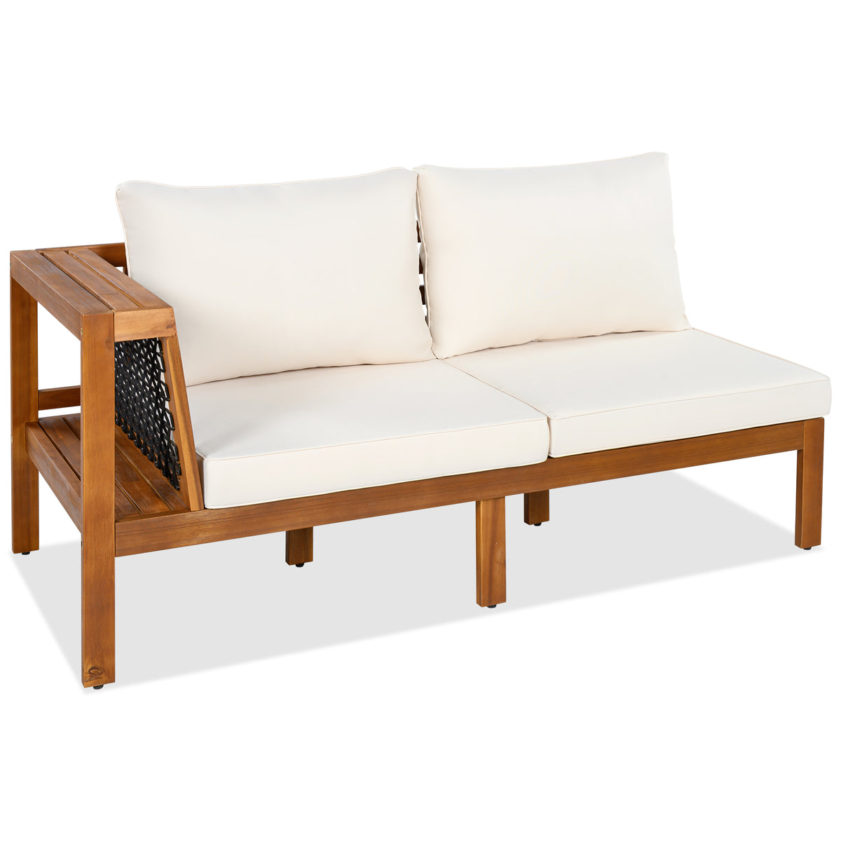 variant-group:rf-n704f201249n|Roomfitters 4-Piece Outdoor Sectional Sofa Set with Coffee Table and Built-in Side Shelves, Wood Frame, Beige+Teak