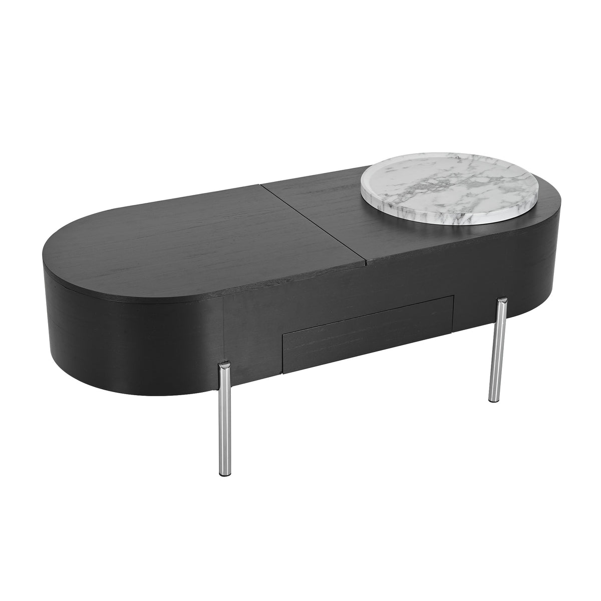 variant-group:rf-n724p228920b|Roomfitters Lift Top Oval Coffee Table with Rotating Marble Tray and Hidden Compartment, Black